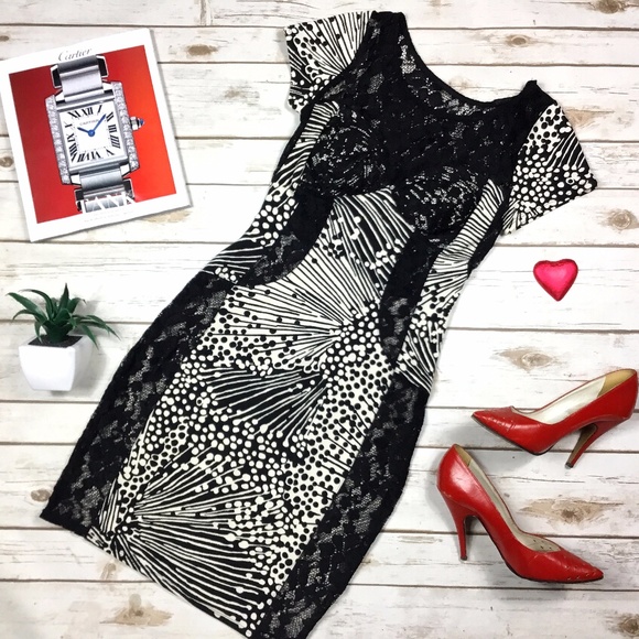 Rubber Ducky Productions, Inc. Dresses & Skirts - Rubber Ducky Black & White Body Con Dress w/ Lace